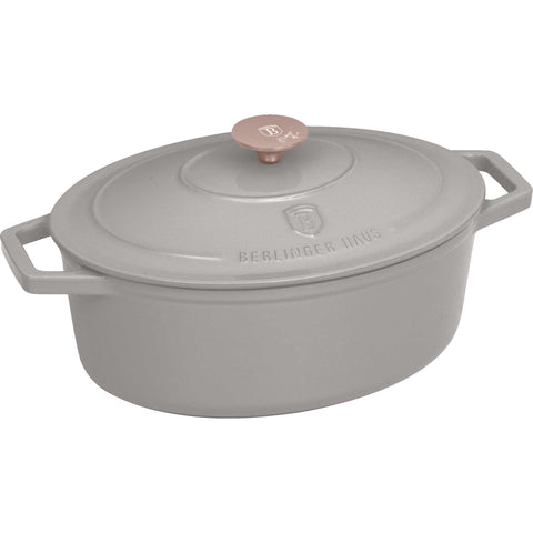 BH/6541, Asador ovalado de 30 cm de hierro fundido, color topo, asador ovalado de 30 cm, hierro fundido, asador, asador ovalado, asador con tapa, utensilios para hornear, hornear, bandeja para asar