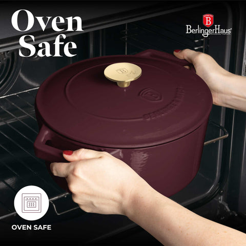  BH/6542, Cacerola de hierro fundido de 24 cm, Burdeos mate, Cacerola de 24 cm, Hierro fundido, Cacerola, Olla, Cacerola con tapa, Batería de cocina, Cocina, Ollas y cazuelas