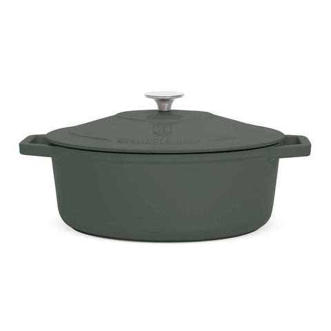  BH/6545, Asador ovalado de 30 cm de hierro fundido, Verde mate, Asador ovalado de 30 cm, hierro fundido, asador, asador ovalado, asador con tapa, utensilios para hornear, hornear, Bandeja para asar