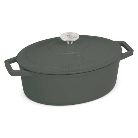  BH/6545, Asador ovalado de 30 cm de hierro fundido, Verde mate, Asador ovalado de 30 cm, hierro fundido, asador, asador ovalado, asador con tapa, utensilios para hornear, hornear, Bandeja para asar