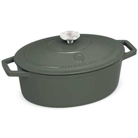  BH/6545, Asador ovalado de 30 cm de hierro fundido, Verde mate, Asador ovalado de 30 cm, hierro fundido, asador, asador ovalado, asador con tapa, utensilios para hornear, hornear, Bandeja para asar