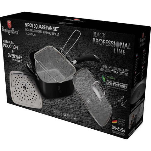  BH/6554, juego de 4 sartenes cuadradas, negro, juego de sartenes cuadradas, juego de sartenes cuadradas profundas, olla cuadrada para cocinar, sartenes, juego de sartenes