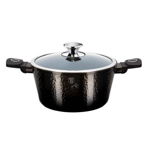 Product image of Casserole with lid 28cm. Part of the Primal Gloss Collection . Features: • Material: forged aluminum • Casserole with lid Ø28*12,4 cm 6,1L • 1 pcs smart lid • STACKABLE - SPACE SAVING • Color: dark grey with black shadow.... (Studio view). Official Berlinger Haus product, boosted by Promintra sl.
