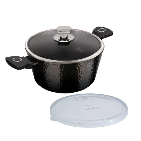 Product image of Casserole with lid 28cm. Part of the Primal Gloss Collection . Features: • Material: forged aluminum • Casserole with lid Ø28*12,4 cm 6,1L • 1 pcs smart lid • STACKABLE - SPACE SAVING • Color: dark grey with black shadow.... (Studio view). Official Berlinger Haus product, boosted by Promintra sl.