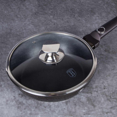 sartén, sartén honda, sartén honda con tapa, sartén, batería de cocina, cocinar, sartén honda 24 cm, negra,,BH/6574