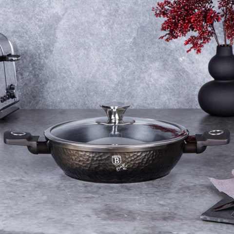  BH/6576, Olla baja con tapa de 24 cm, Negra, Olla baja de 24 cm, Olla baja, Olla baja con tapa, Olla, Utensilios de cocina, Cocina, Ollas y cazuelas