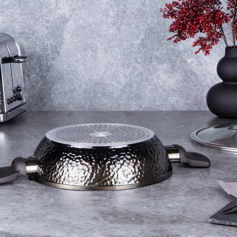  BH/6576, Olla baja con tapa de 24 cm, Negra, Olla baja de 24 cm, Olla baja, Olla baja con tapa, Olla, Utensilios de cocina, Cocina, Ollas y cazuelas