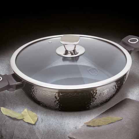  BH/6576, Olla baja con tapa de 24 cm, Negra, Olla baja de 24 cm, Olla baja, Olla baja con tapa, Olla, Utensilios de cocina, Cocina, Ollas y cazuelas