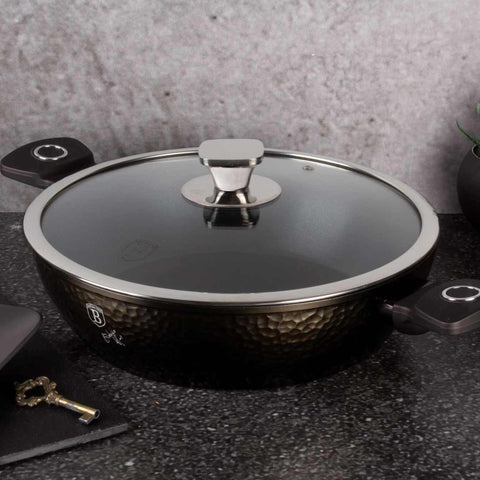  BH/6576, Olla baja con tapa de 24 cm, Negra, Olla baja de 24 cm, Olla baja, Olla baja con tapa, Olla, Utensilios de cocina, Cocina, Ollas y cazuelas
