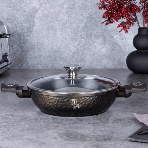  BH/6576, Olla baja con tapa de 24 cm, Negra, Olla baja de 24 cm, Olla baja, Olla baja con tapa, Olla, Utensilios de cocina, Cocina, Ollas y cazuelas