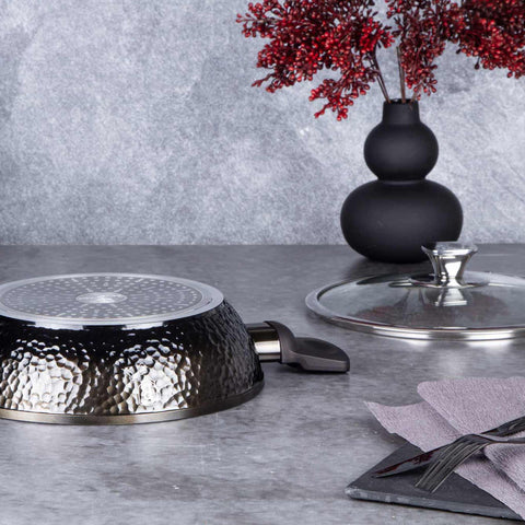  BH/6576, Olla baja con tapa de 24 cm, Negra, Olla baja de 24 cm, Olla baja, Olla baja con tapa, Olla, Utensilios de cocina, Cocina, Ollas y cazuelas