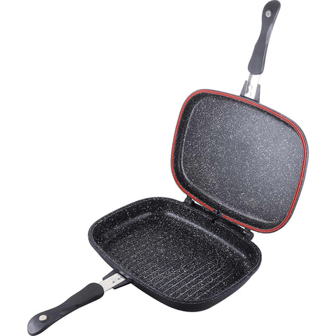 sartén, sartén para freír, sartén para parrilla, doble, utensilios de cocina, cocinar, aluminio fundido, sartén para parrilla doble, negro, BH/6580, BH/6580A