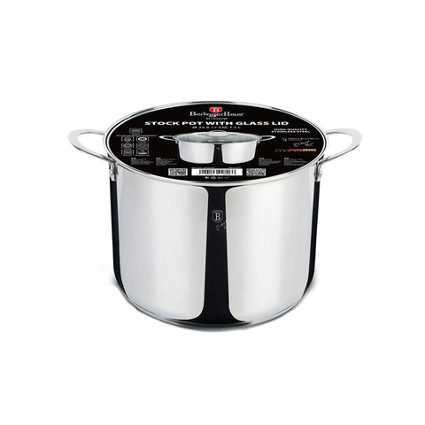Product image of Stock pot with lid 24cm. Part of the Silver Jewellery Collection . Features: • Material: 18/10 stainless steel • Stock pot with lid Ø24*17 cm 7,5L • Color: stainless steel. (Studio view). Official Berlinger Haus product, boosted by Promintra sl.