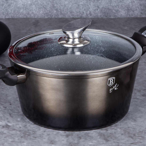  BH/6605, Cacerola con tapa de 24 cm, Negra, Cacerola de 24 cm, Batería de cocina inteligente, Cacerola, Olla, Cacerola con tapa, Batería de cocina, Cocina, Ollas y cazuelas