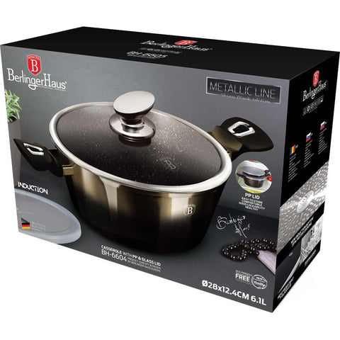  BH/6606, Cacerola con tapa de 28 cm, Negra, Cacerola de 28 cm, Batería de cocina inteligente, Cacerola, Olla, Cacerola con tapa, Batería de cocina, Cocina, Ollas y cazuelas