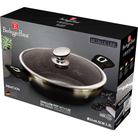 BH/6608, Olla baja con tapa de 24 cm, Negra, Olla baja de 24 cm, Olla baja, Olla baja con tapa, Olla, Utensilios de cocina, Cocina, Ollas y cazuelas