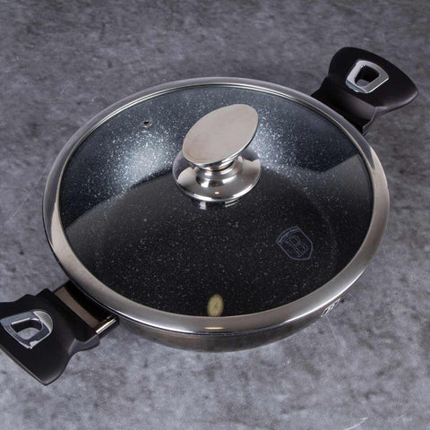 BH/6608, Olla baja con tapa de 24 cm, Negra, Olla baja de 24 cm, Olla baja, Olla baja con tapa, Olla, Utensilios de cocina, Cocina, Ollas y cazuelas
