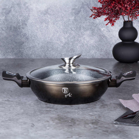BH/6608, Olla baja con tapa de 24 cm, Negra, Olla baja de 24 cm, Olla baja, Olla baja con tapa, Olla, Utensilios de cocina, Cocina, Ollas y cazuelas