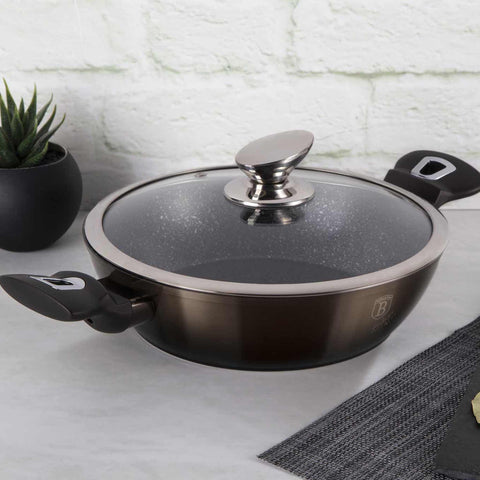 BH/6608, Olla baja con tapa de 24 cm, Negra, Olla baja de 24 cm, Olla baja, Olla baja con tapa, Olla, Utensilios de cocina, Cocina, Ollas y cazuelas