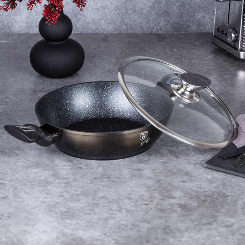 BH/6608, Olla baja con tapa de 24 cm, Negra, Olla baja de 24 cm, Olla baja, Olla baja con tapa, Olla, Utensilios de cocina, Cocina, Ollas y cazuelas