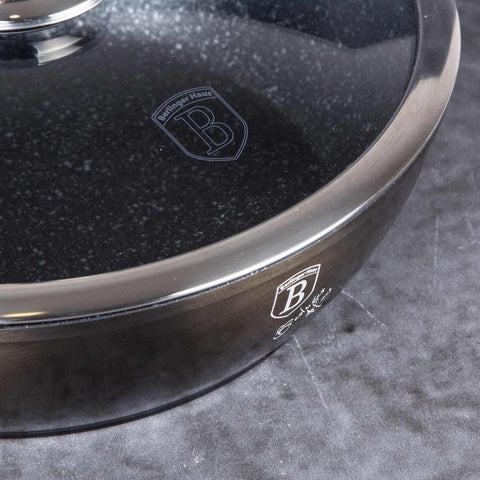 BH/6608, Olla baja con tapa de 24 cm, Negra, Olla baja de 24 cm, Olla baja, Olla baja con tapa, Olla, Utensilios de cocina, Cocina, Ollas y cazuelas