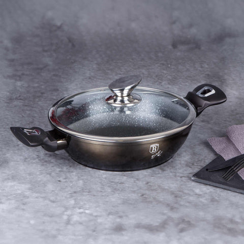 BH/6608, Olla baja con tapa de 24 cm, Negra, Olla baja de 24 cm, Olla baja, Olla baja con tapa, Olla, Utensilios de cocina, Cocina, Ollas y cazuelas