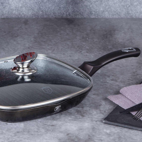 sartén, sartén para freír, sartén para parrilla, sartén para parrilla con tapa, batería de cocina, cocinar,sartén para parrilla de 28 cm con tapa,negro,,BH/6612