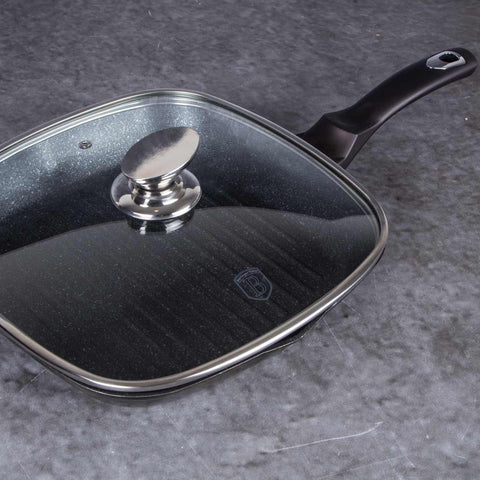 sartén, sartén para freír, sartén para parrilla, sartén para parrilla con tapa, batería de cocina, cocinar,sartén para parrilla de 28 cm con tapa,negro,,BH/6612