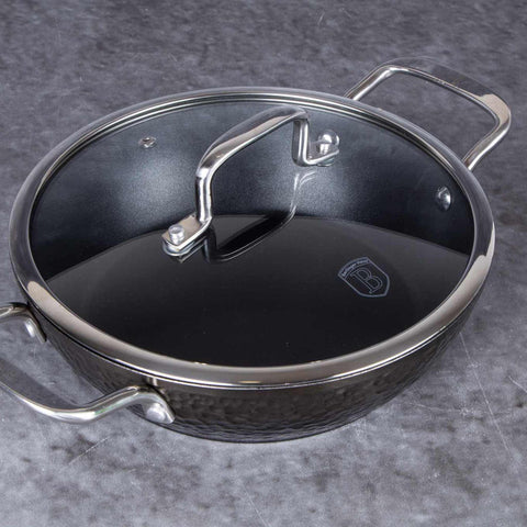 olla baja, olla baja con tapa, olla, utensilios de cocina, cocinar, olla baja de 24 cm, negra,,BH/6656