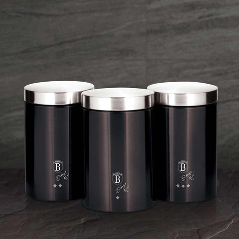  BH/6718, juego de 3 botes, gris oscuro, juego de botes a., juego de botes, botes de cocina, contenedores de almacenamiento, almacenamiento de alimentos, bote