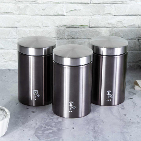  BH/6718, juego de 3 botes, gris oscuro, juego de botes a., juego de botes, botes de cocina, contenedores de almacenamiento, almacenamiento de alimentos, bote