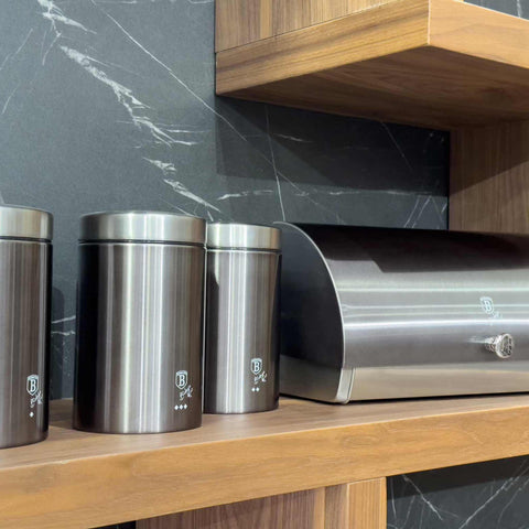  BH/6732, Panera con juego de 3 recipientes, Gris oscuro, Panera con juego de recipientes, Juego de recipientes, Botes de cocina, Contenedores de almacenamiento, Panera, Panera, Almacenamiento de alimentos