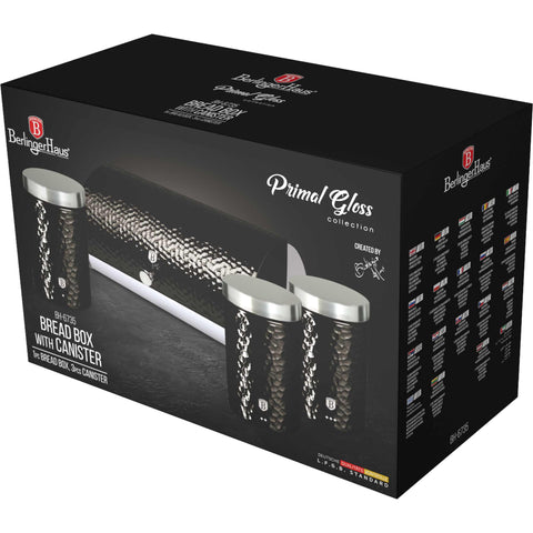  BH/6735, Panera con juego de 3 recipientes, color negro, panera con juego de recipientes, juego de recipientes, recipientes de cocina, contenedores de almacenamiento, panera, panera, almacenamiento de alimentos