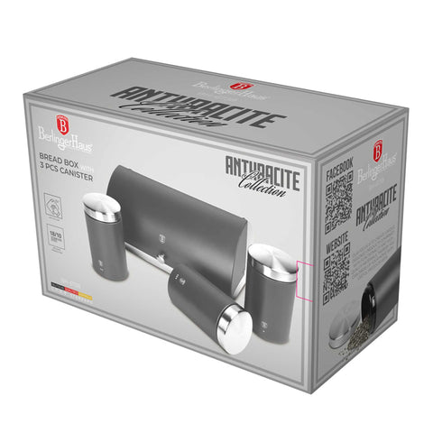  BH/6738, Panera con juego de 3 recipientes, Antracita mate, Panera con juego de recipientes, Juego de recipientes, Botes de cocina, Contenedores de almacenamiento, Panera, Panera, Almacenamiento de alimentos