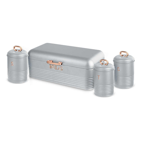 Product image of Bread box with 3pcs canister set. Part of the Moonlight Collection . Features: • Material: carbon steel • Bread box 42,5*23*16 cm • Sugar canister Ø11,5*15-19 cm • Tea canister Ø11,5*15-19 cm • Coffee canister Ø11,5*15-19 cm •.... (Studio view). Official Berlinger Haus product, boosted by Promintra sl.