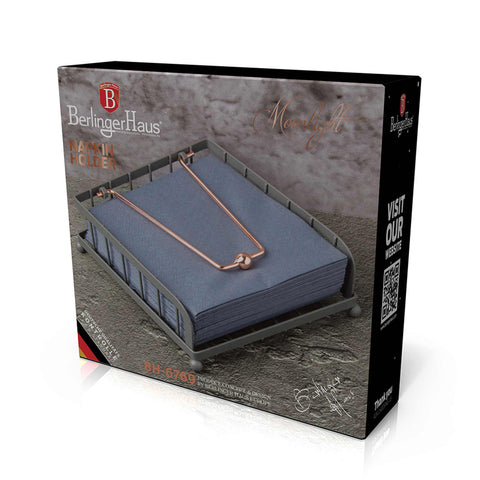 Product image of Napkin holder. Part of the Moonlight Collection . Features: • Material: iron • Size: 18,5*18,5*6,2 cm • Color: grey. (Conceptual view). Official Berlinger Haus product, boosted by Promintra sl.