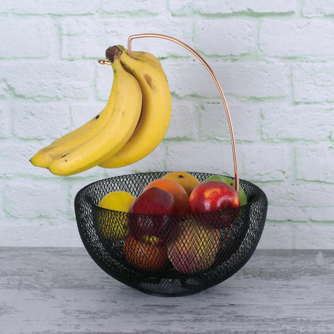 BH/6770, Cesta de frutas con soporte para plátanos, negro, oro rosa, cesta de frutas, cesta de frutas, soporte para plátanos