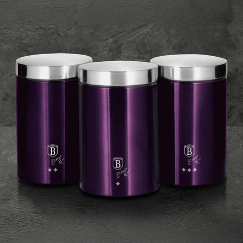  BH/6827, juego de 3 botes, morado, juego de botes a., juego de botes, botes de cocina, contenedores de almacenamiento, almacenamiento de alimentos, bote