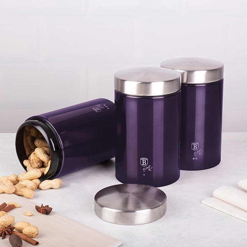  BH/6827, juego de 3 botes, morado, juego de botes a., juego de botes, botes de cocina, contenedores de almacenamiento, almacenamiento de alimentos, bote