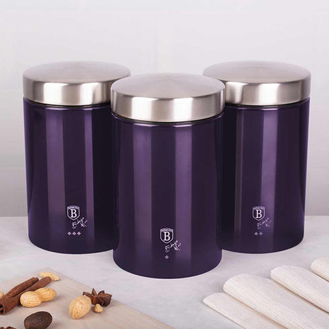  BH/6827, juego de 3 botes, morado, juego de botes a., juego de botes, botes de cocina, contenedores de almacenamiento, almacenamiento de alimentos, bote