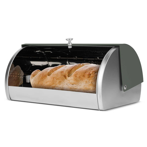 Product image of Bread box with 3pcs canister set. Part of the Matte Green Collection . Features: • Material: stainless steel • Include: • Bread box 38,5*28*18,5 cm • Sugar canister Ø11*17,8 cm • Tea canister Ø11*17,8 cm • Coffee canister Ø11*17.... (Studio view). Official Berlinger Haus product, boosted by Promintra sl.