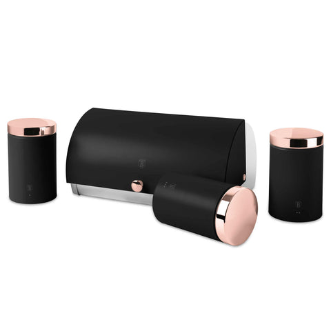 BH/6835, Panera con juego de 3 recipientes, Negro, Oro rosa, Panera con juego de recipientes, Juego de recipientes, Botes de cocina, Contenedores de almacenamiento, Panera, Panera, Almacenamiento de alimentos