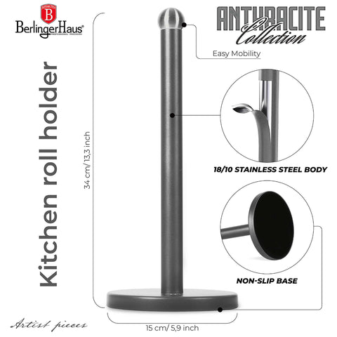  BH/6837, Portarrollos de cocina, Antracita mate, Portarrollos de papel, Utensilios de cocina