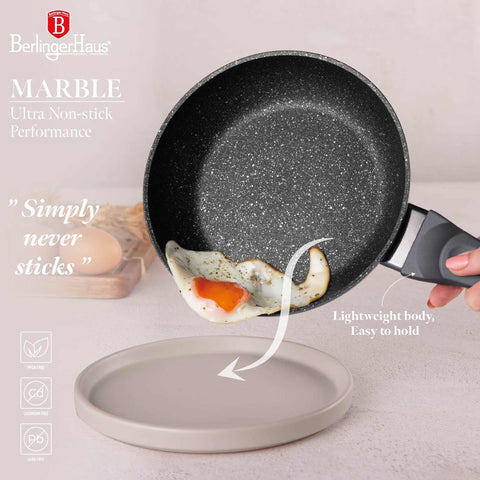 Product image of Frypan 20cm. Part of the Metallic Line Carbon Pro Edition . Features: • Material: forged aluminum • Frypan Ø20*4,5 cm 1,0L • Color: metallic dark grey REGISTERED DESIGN BY BERLINGER HAUS!. (Studio view). Official Berlinger Haus product, boosted by Promintra sl.