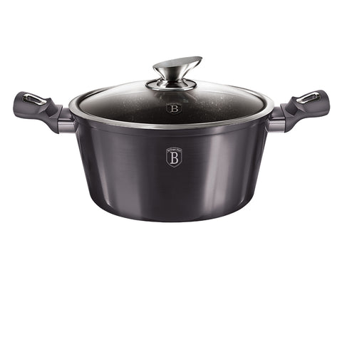 Product image of Casserole with lid 20cm. Part of the Metallic Line Carbon Pro Edition . Features: • Material: forged aluminum • Casserole with lid Ø20*10,4 cm 2,5L • 1 pcs smart lid • STACKABLE - SPACE SAVING • Color: metallic dark grey REGISTER.... (Studio view). Official Berlinger Haus product, boosted by Promintra sl.