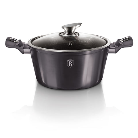 Product image of Casserole with lid 20cm. Part of the Metallic Line Carbon Pro Edition . Features: • Material: forged aluminum • Casserole with lid Ø20*10,4 cm 2,5L • 1 pcs smart lid • STACKABLE - SPACE SAVING • Color: metallic dark grey REGISTER.... (Studio view). Official Berlinger Haus product, boosted by Promintra sl.