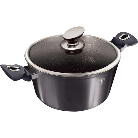 Product image of Casserole with lid 28cm. Part of the Metallic Line Carbon Pro Edition . Features: • Material: forged aluminum • Casserole with lid Ø24*12,4 cm 6,1L • Color: metallic dark grey REGISTERED DESIGN BY BERLINGER HAUS!. (Studio view). Official Berlinger Haus product, boosted by Promintra sl.