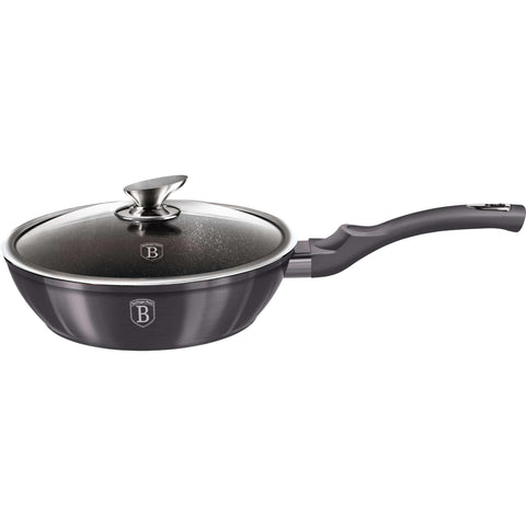 sartén, sartén honda, sartén honda con tapa, sartén, batería de cocina, cocinar, sartén honda 24 cm, gris oscuro,BH/6895