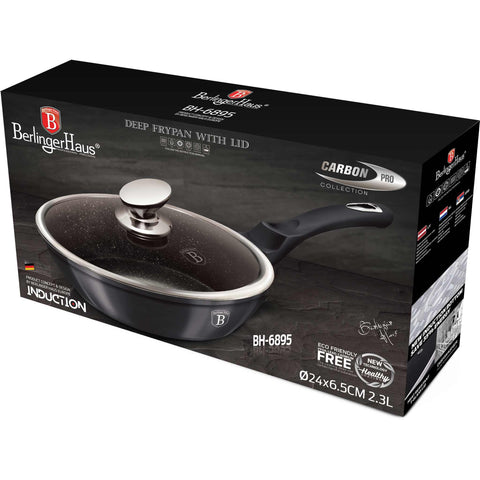 sartén, sartén honda, sartén honda con tapa, sartén, batería de cocina, cocinar, sartén honda 24 cm, gris oscuro,BH/6895