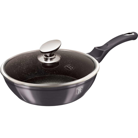 sartén, sartén honda, sartén honda con tapa, sartén, batería de cocina, cocinar, sartén honda 24 cm, gris oscuro,BH/6895